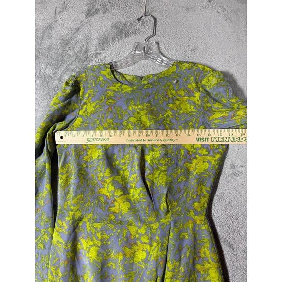 Hunter Dixon Silk Shift Dress 6 Long Sleeve Gray Colorful Gathered Draped - Picture 14 of 16